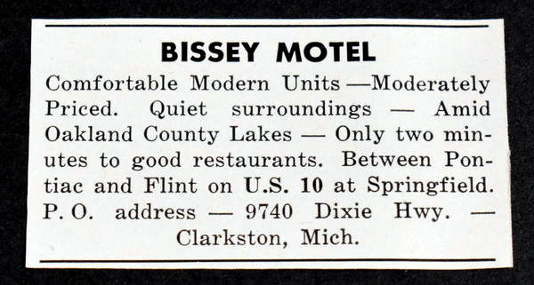 Bissey Motel - 1954 Print Ad